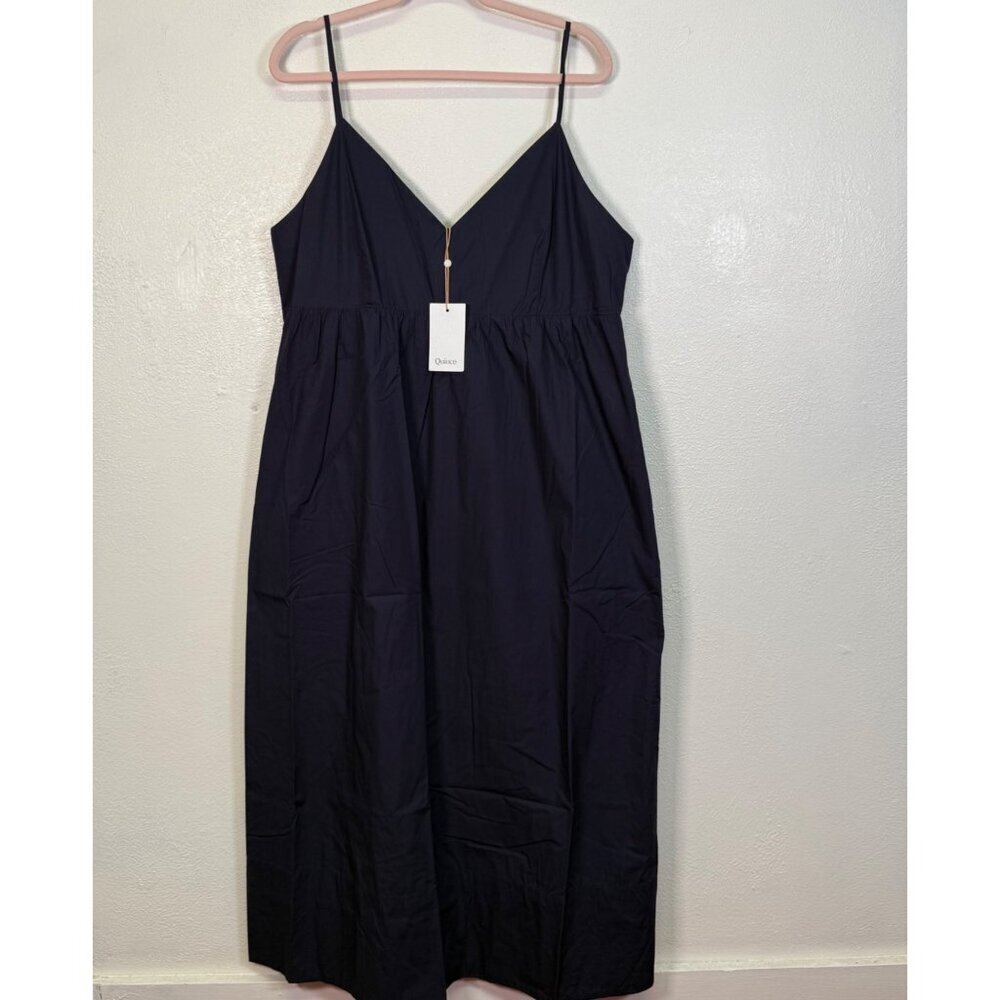 NWT Quince 100% Organic Cotton Sleeveless Maxi Dress Navy X-L Pockets Empire W - Picture 3 of 12